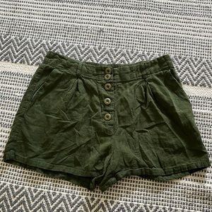 ModCloth green linen blend button fly shorts